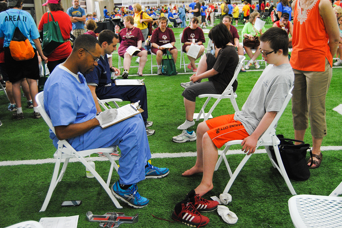 Special Olympics Michigan athletes receive Fit Feet exams.