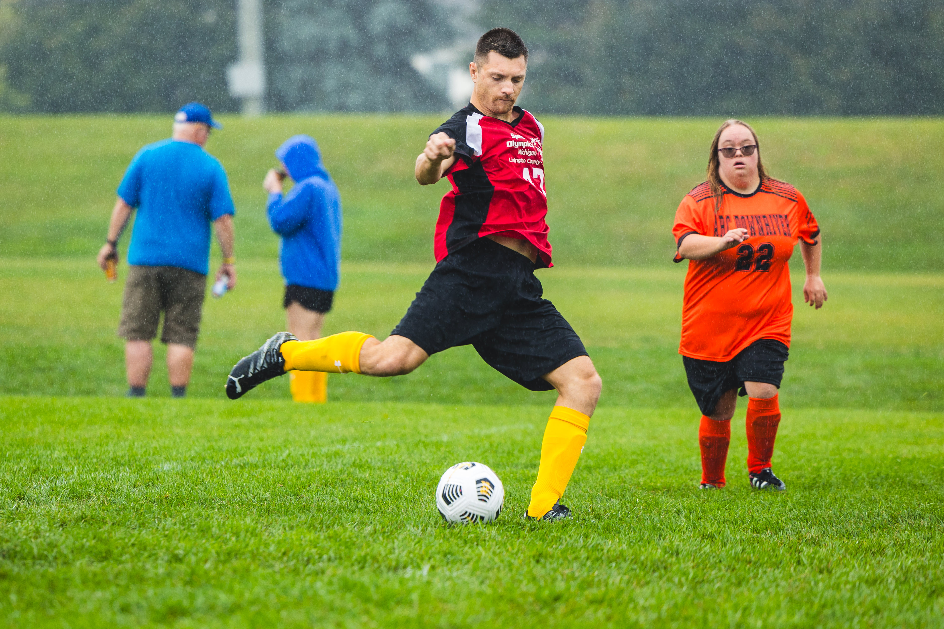 athlete kicking the ball