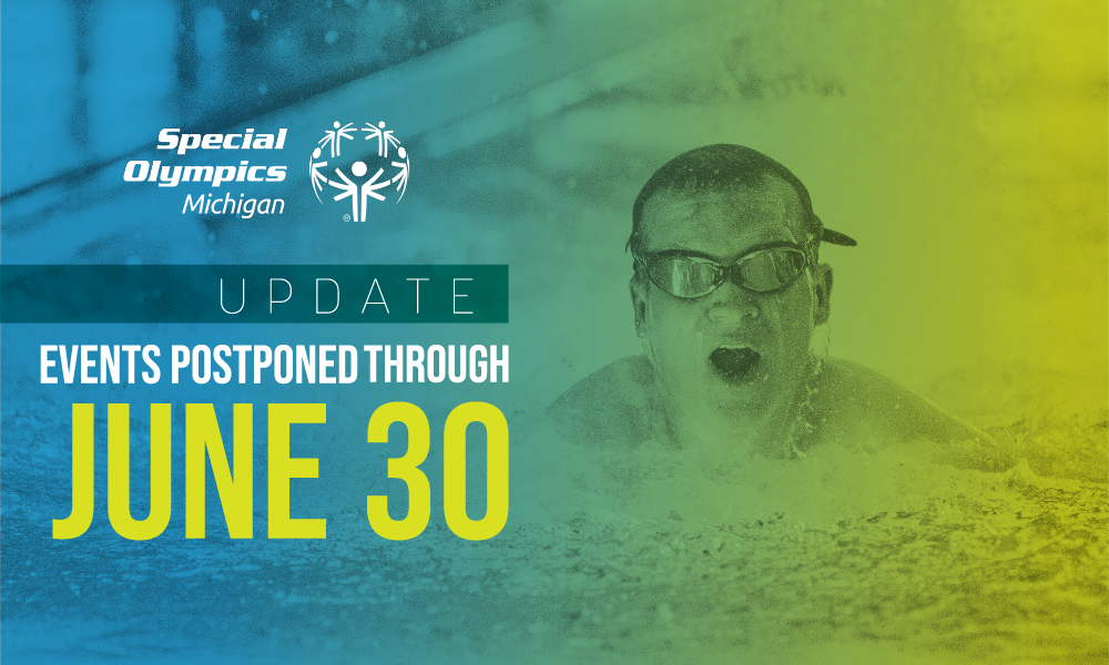 Special Olympics Michigan events postponed through June 30 with swimmer in the background