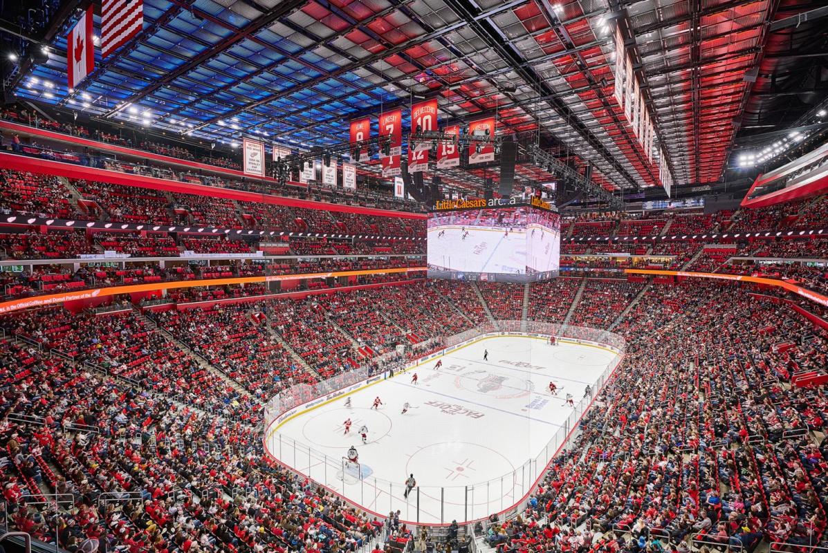 Little Caesars Arena packed with fans during a Red Wings Game