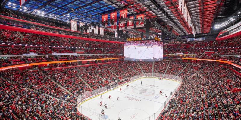 Little Caesars Arena packed with fans during a Red Wings Game