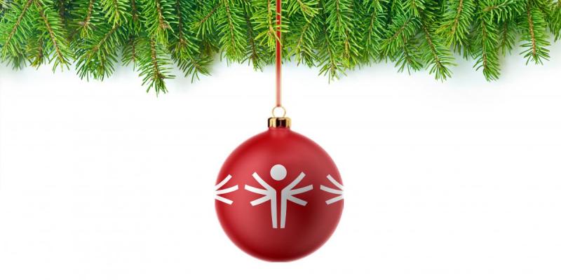 Red, round Special Olympics holiday ornament