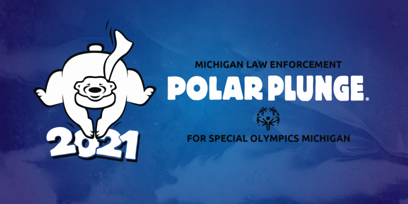 Polar Plunge logo over top of dark blue water